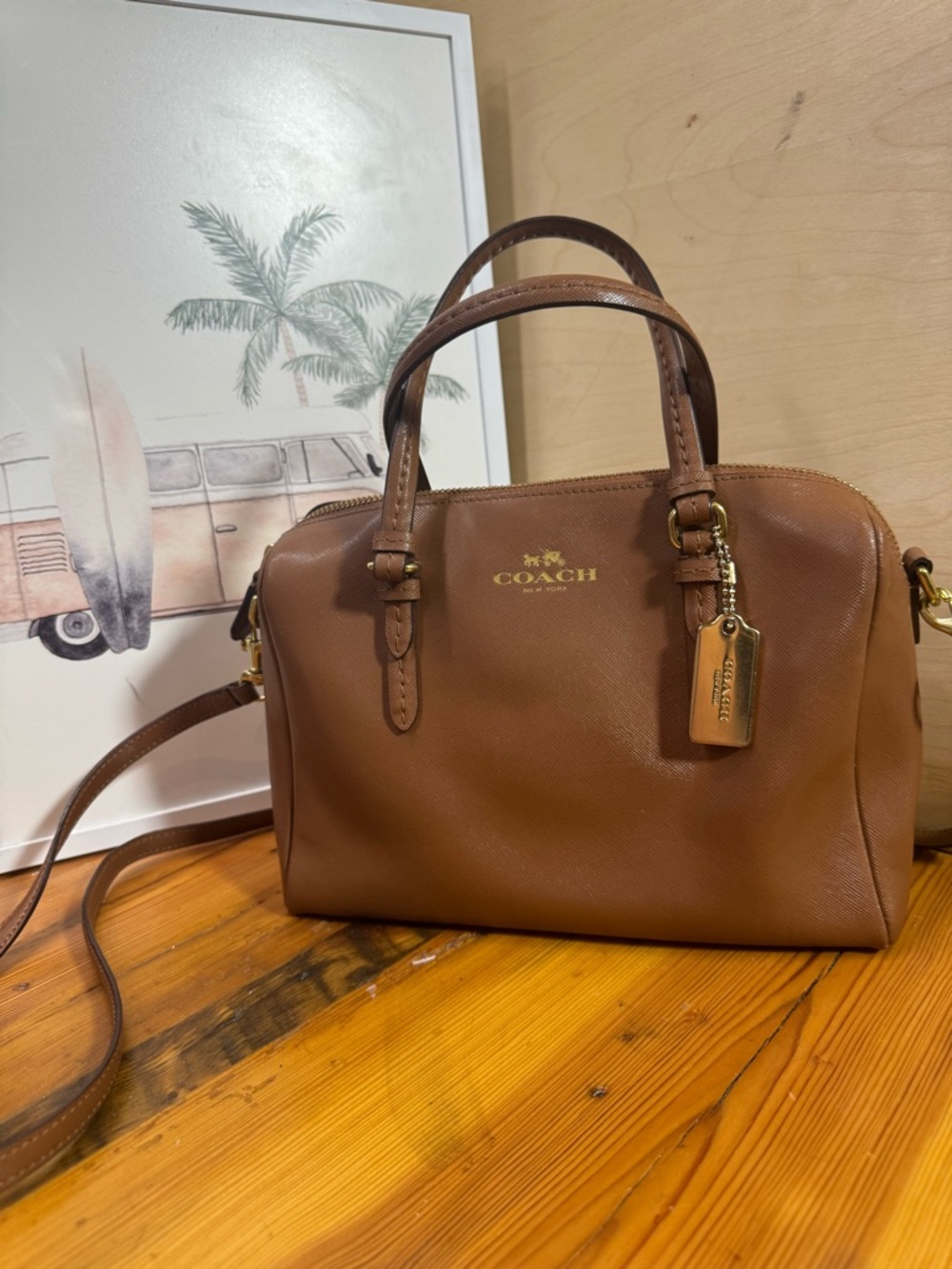Coach bag pebbled staffiano leather brown Leather Satchel crossbod